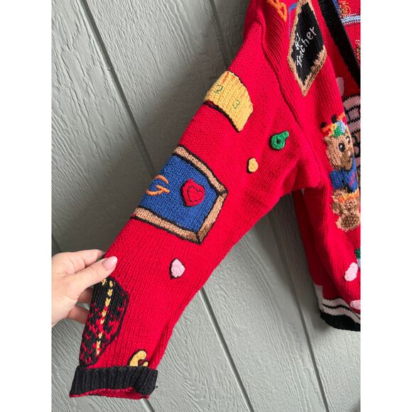 Vintage 1995 Eagle’s Eye Teacher School Novelty Cardigan Sweater 3X Ramie Cotton - Picture 2 of 9